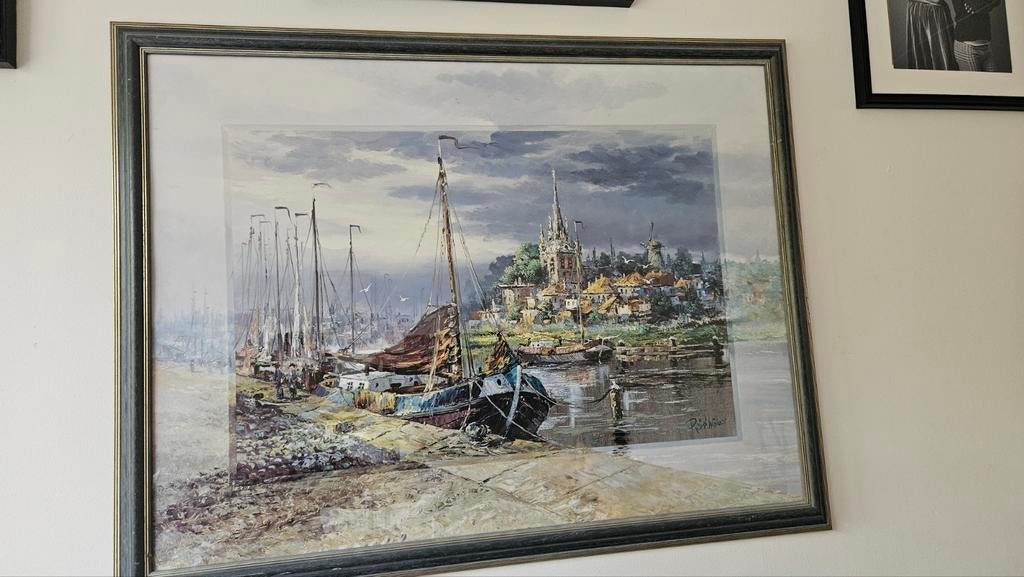 Schilderij van Reint Withaar - Havengezicht, Antiek en Kunst, Ophalen of Verzenden