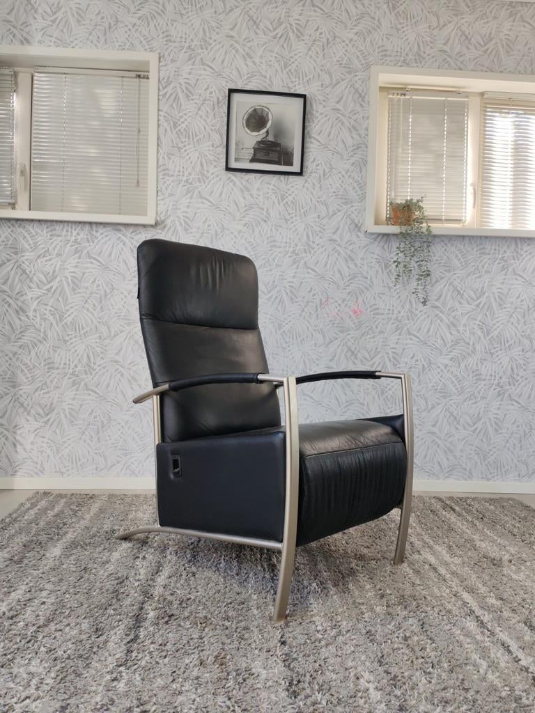 Skalma Evolution leren design relax fauteuil zwart, Huis en Inrichting, Fauteuils, Zo goed als nieuw, Leer, Metaal, 50 tot 75 cm