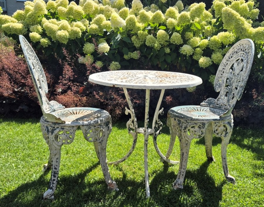 bistroset 2 stoelen en 1 ronde tafel, Overige materialen, Gebruikt, Bijzettafel, Tuinset