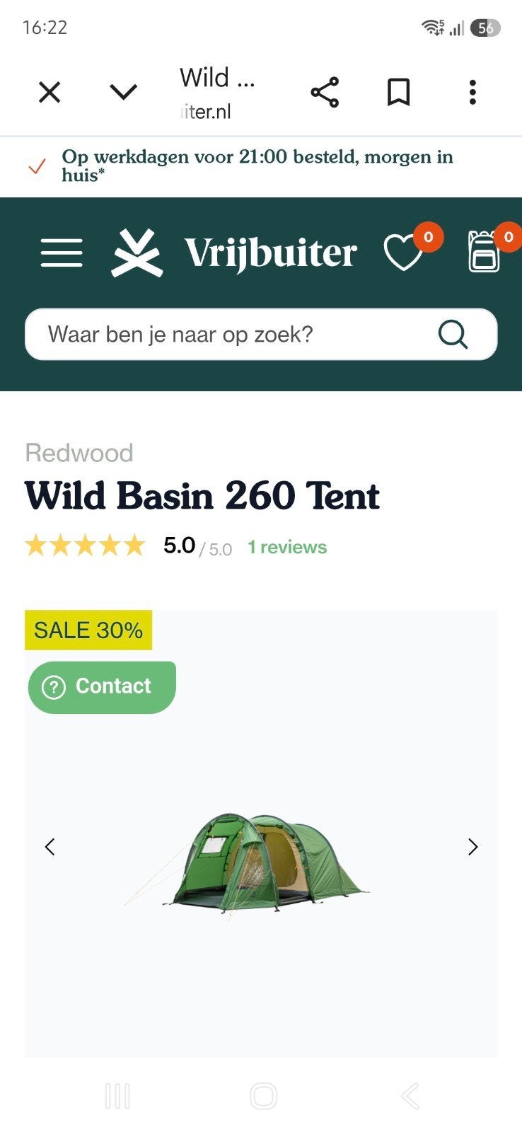Redwood Wild Basin 260 TC Tent, Ophalen, Nieuw, Tot en met 2