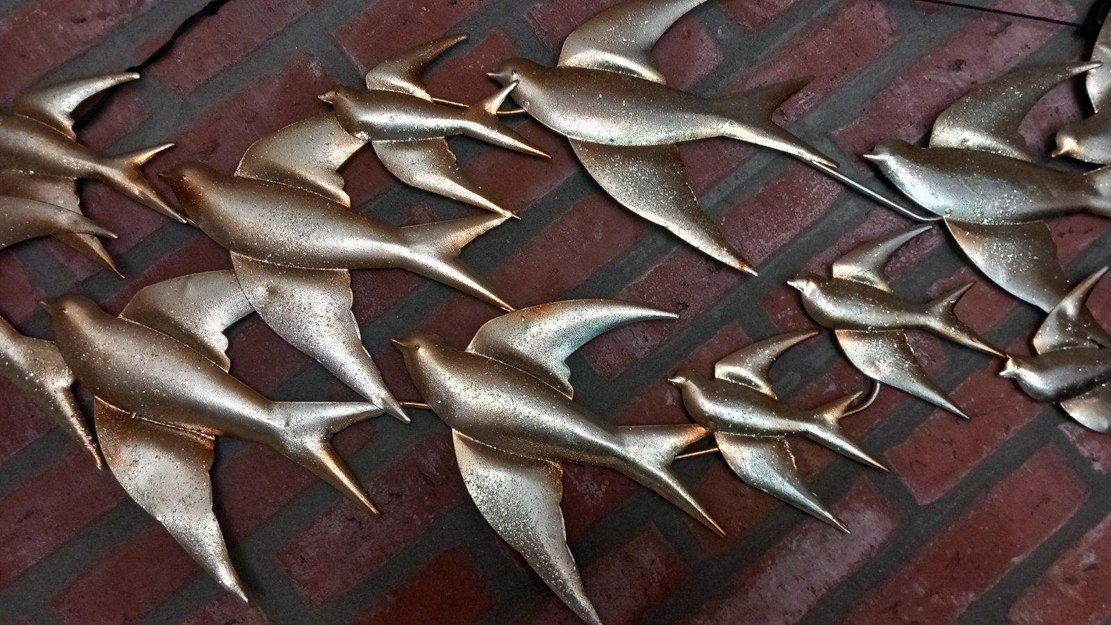 Gouden Zwaluwen Wanddecoratie - Vintage Stijl Metaal, Metaal, Wandsculptuur, Gebruikt, Vintage