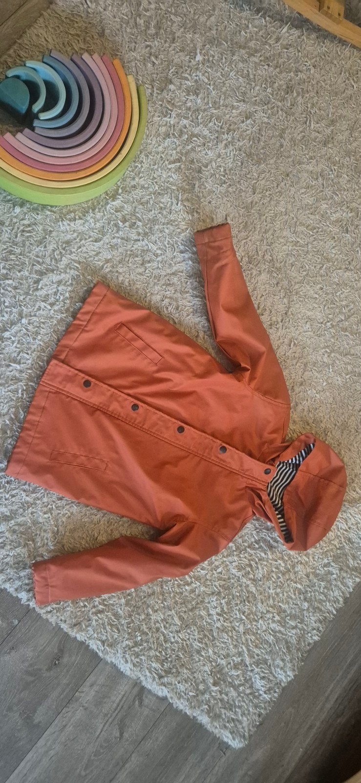 Oranje kinderjas met capuchon hema 122/128, Ophalen of Verzenden, Gebruikt, Onbekend, Jongen of Meisje