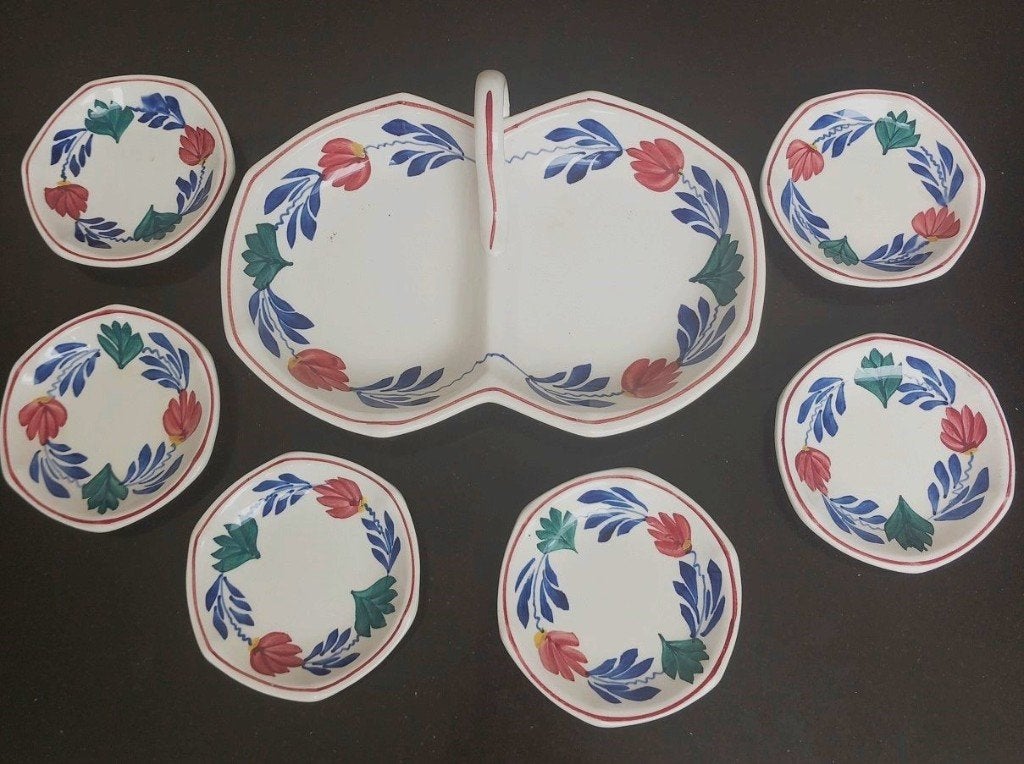 boerenbont 483a petitfour set met 6 bordjes uniek, Ophalen of Verzenden