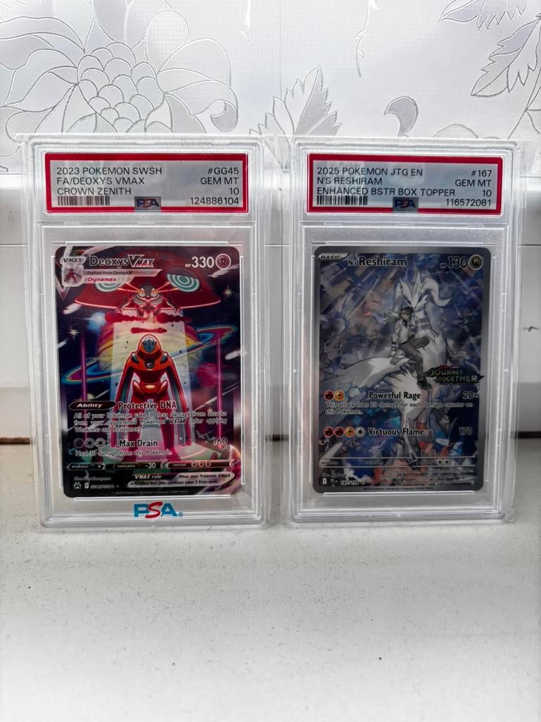 Pokemon PSA 10: N’s Reshiram (stamped) & Deoxys Vmax, Ophalen of Verzenden, Nieuw, Meerdere kaarten, Foil