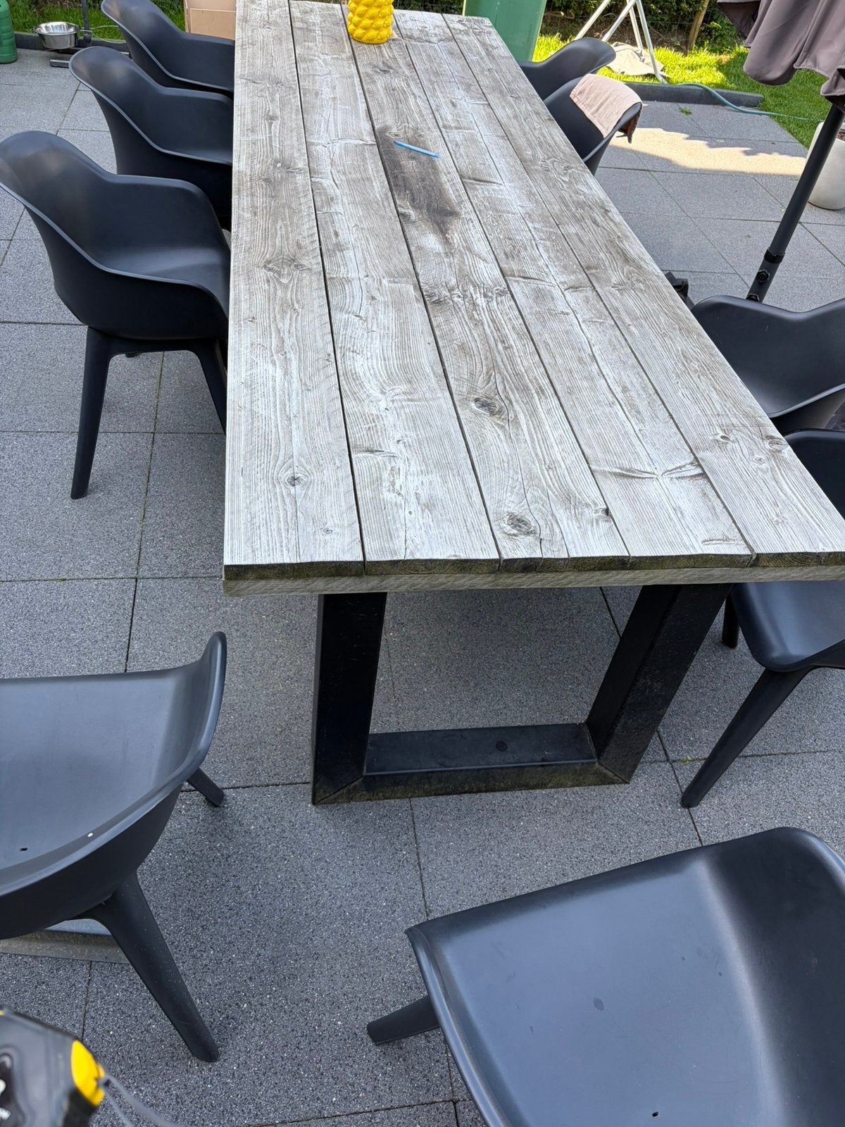 Tafel te koop met 9 stoelen, Tuin en Terras, Picknicktafels, Ophalen, Zo goed als nieuw, Rechthoekig, Hout