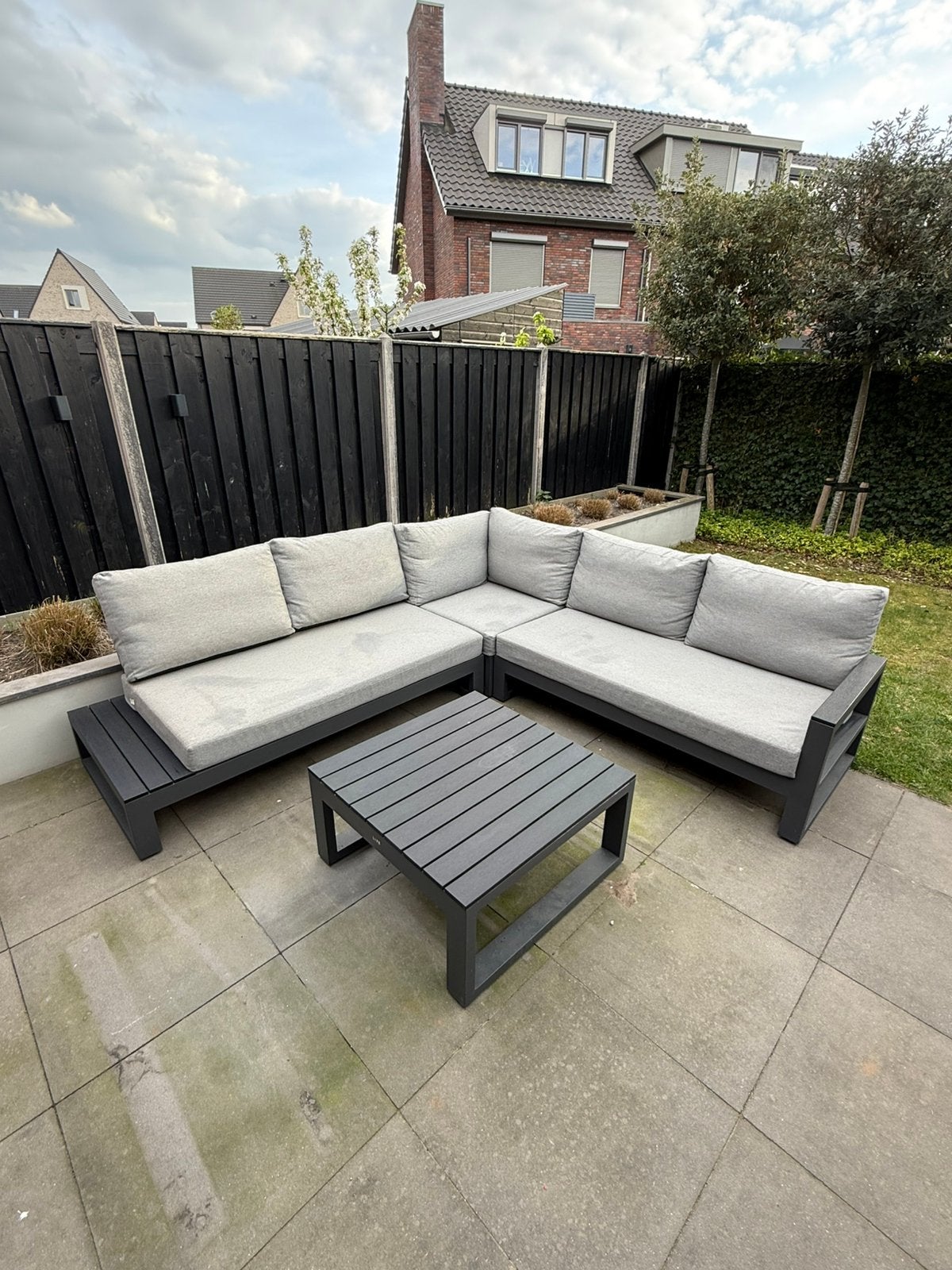 Life Outdoor loungeset Antraciet met muisgrijze kussens, Ophalen, Zo goed als nieuw, Aluminium