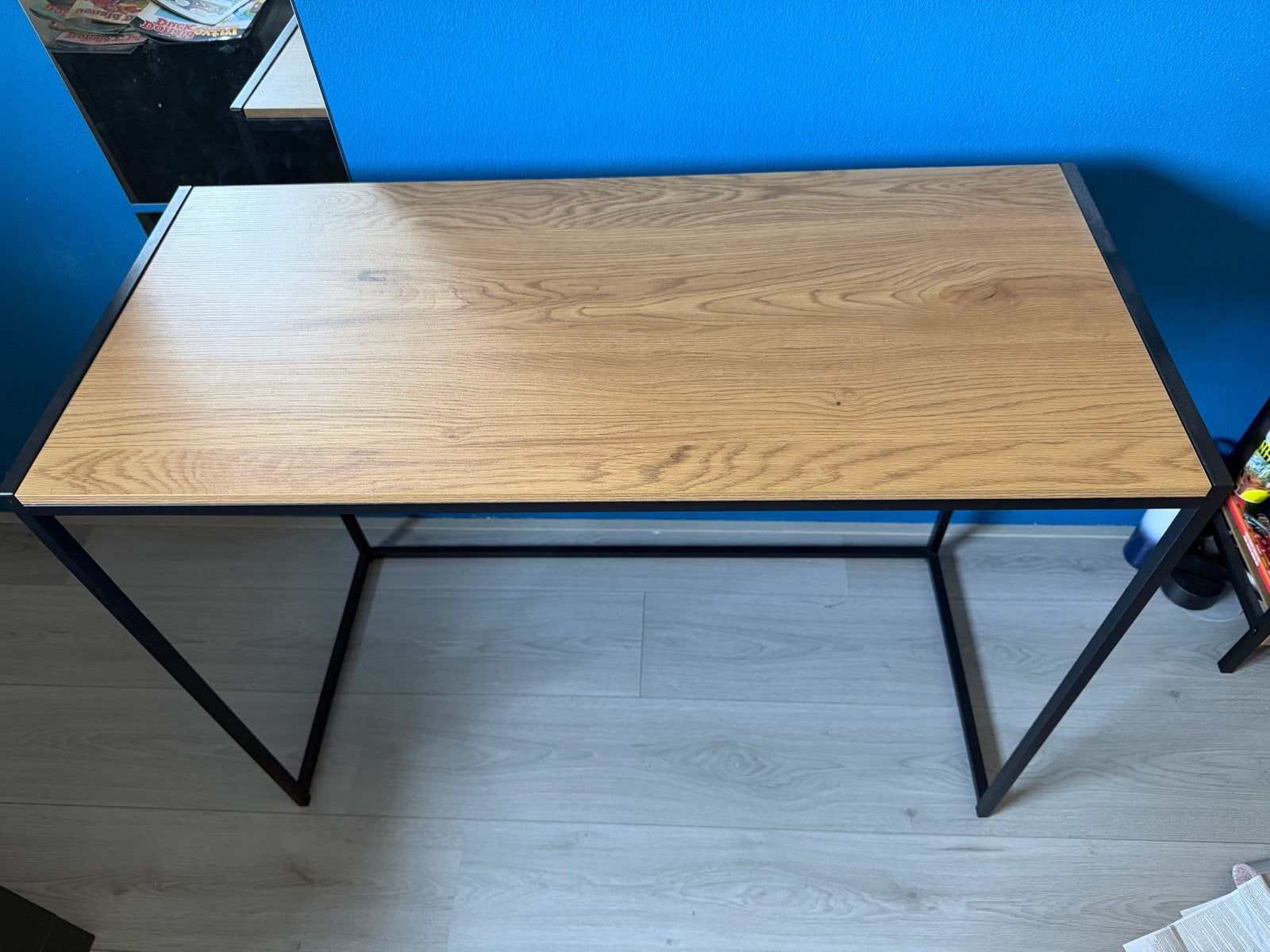 Modern Bureau Zwart met Eiken Blad - 100x45x75cm, Ophalen, Zwart, Gebruikt, Hout