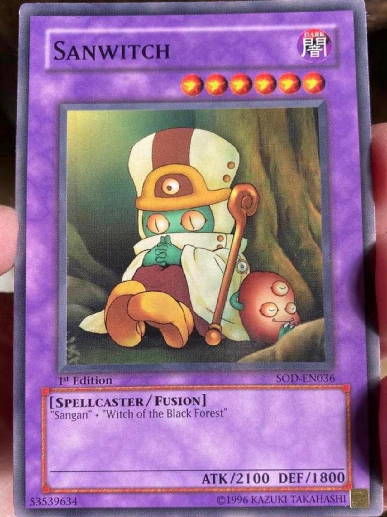 Yu-Gi-Oh! Sanwitch SOD 1st Edition Old US Print !, Ophalen of Verzenden, Gebruikt, Losse kaart