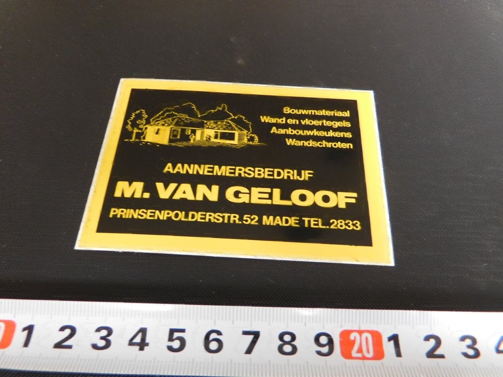sticker Made M. VAN GELOOF Aannemersbedrijf Prinsenpolderstr, Ophalen, Zo goed als nieuw