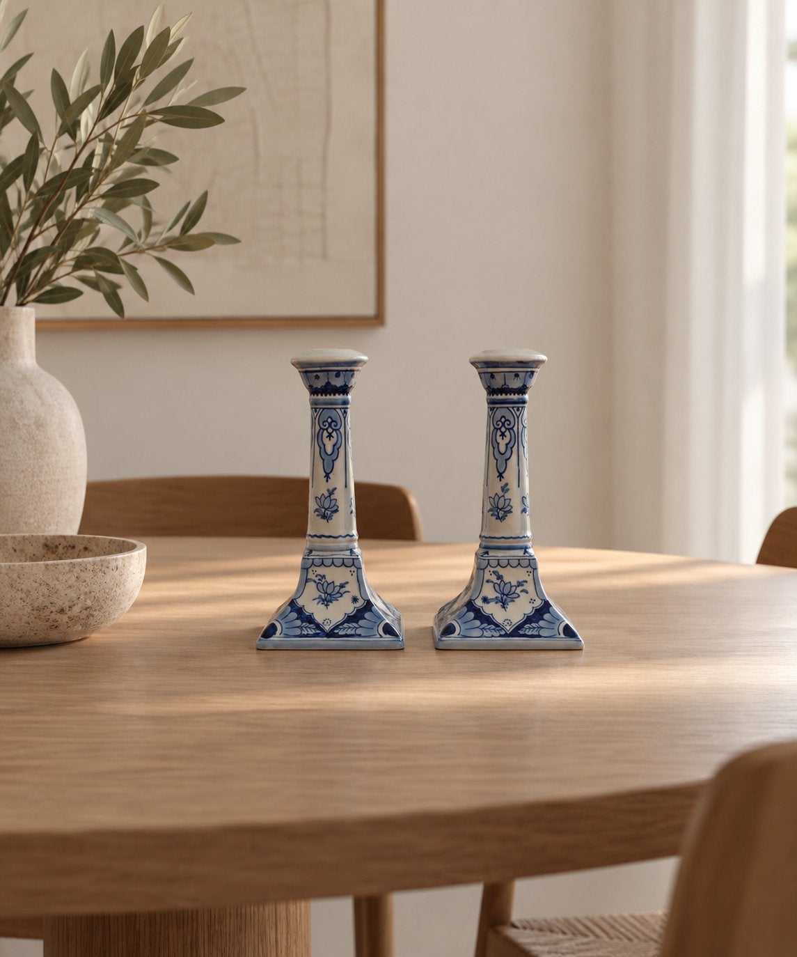 Vintage Delfts Blauwe kandelaren de Porcelyne Fles, Antiek en Kunst, Verzenden, Keramiek of Aardewerk