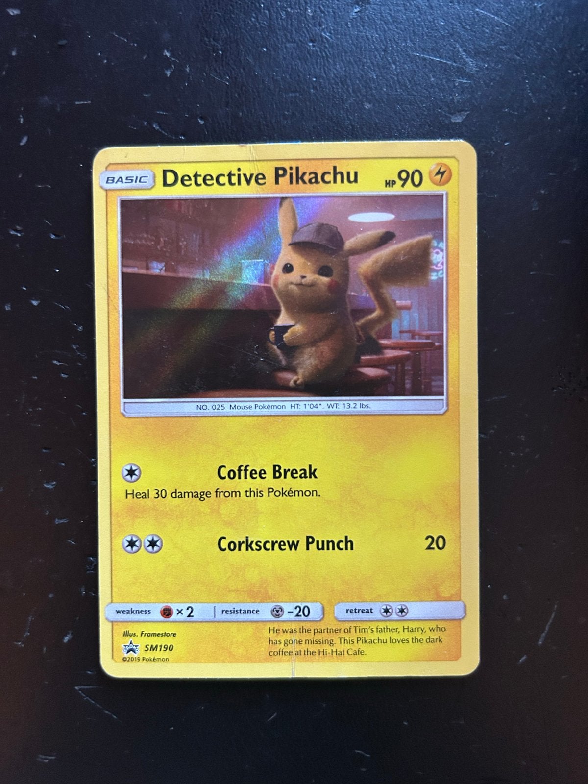 Detective Pikachu Pokémon Kaart SM190 - Zo goed als nieuw, Ophalen of Verzenden, Zo goed als nieuw, Losse kaart, Foil