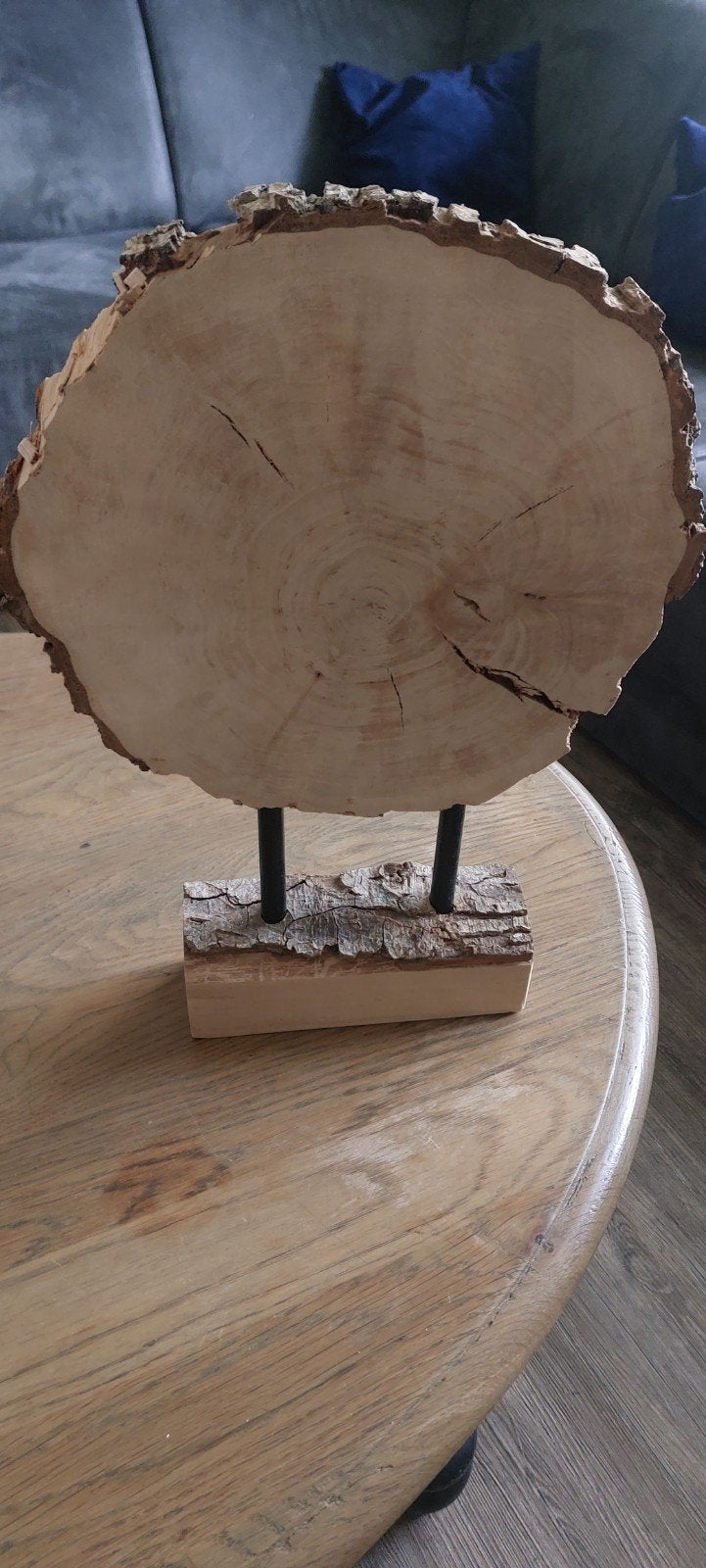 Houten ornament boomschijf op voetstuk (2 stuks), Ophalen, Hout, Nieuw, Landelijk