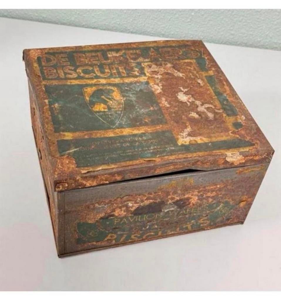 Antiek verroest blik blikken trommel De Beukelaer's Biscuits, Verzamelen, Blikken, Ophalen of Verzenden, Gebruikt, Overige