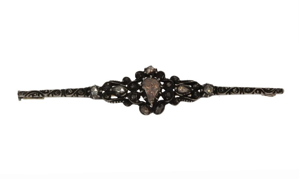 Diamant antieke 14k gouden broche victoriaans zilver dames, Ophalen of Verzenden, Goud, Broche, Met edelsteen