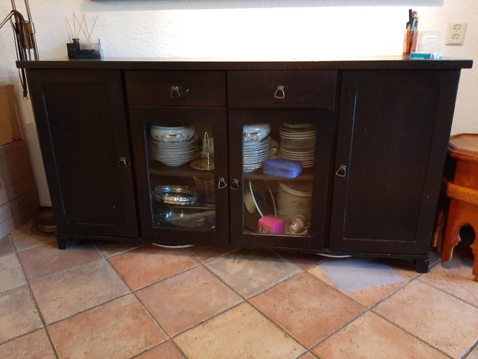 Houten Dressoir met Spiegel - 180x45x90 cm, Ophalen, Gebruikt, Met lade(s), 150 tot 200 cm
