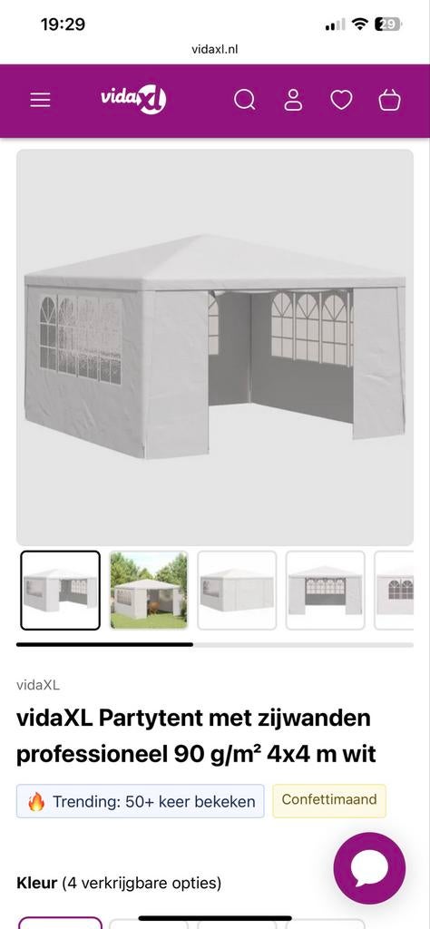 Vida XL Partytent 4x4m Wit - UV- en Waterbestendig, Tuin en Terras, Partytent, Nieuw, 4 tot 6 meter, 2 meter of meer