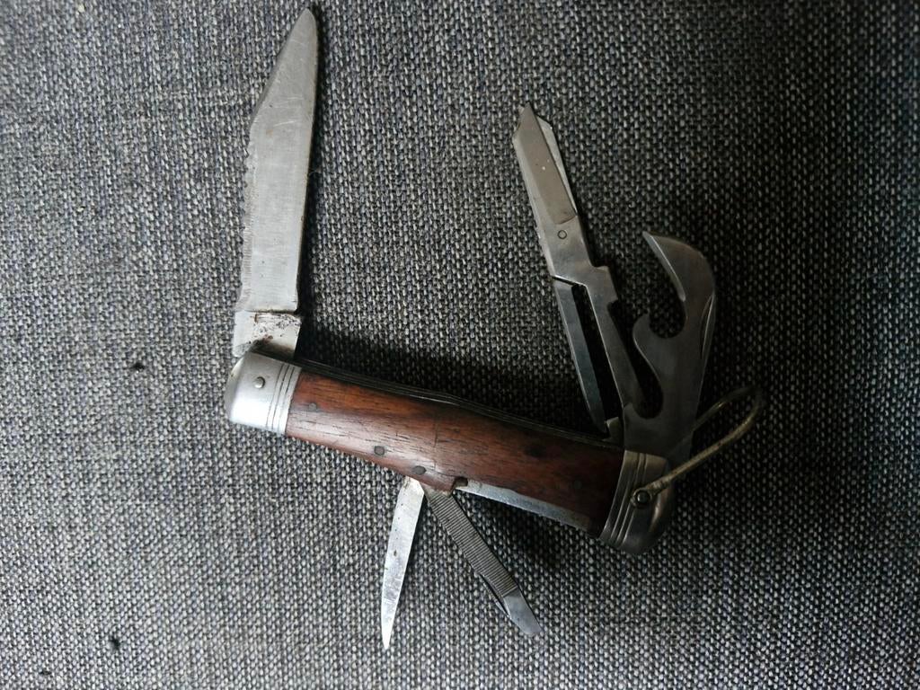 Vintage Zakmes met Houten Handvat en Diverse Gereedschappen, Verzamelen, Militaria | Tweede Wereldoorlog, Ophalen of Verzenden