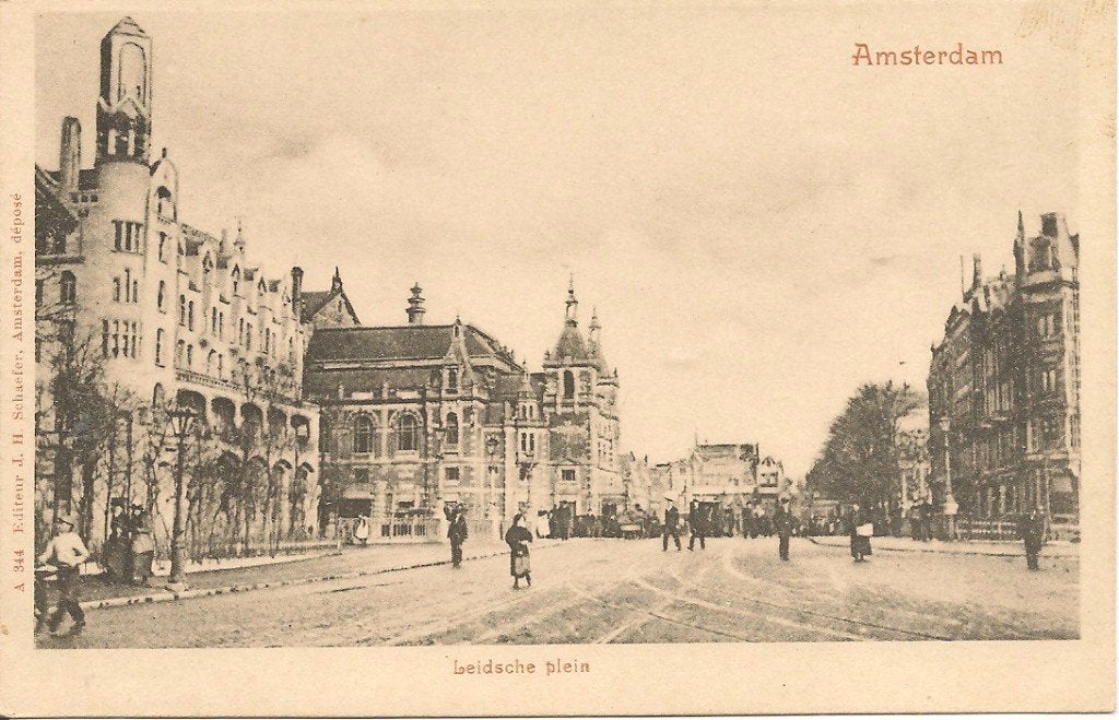Oude ansichtkaart Leidsche Plein, Amsterdam, Verzamelen, Ophalen of Verzenden, Voor 1920, Ongelopen, Noord-Holland