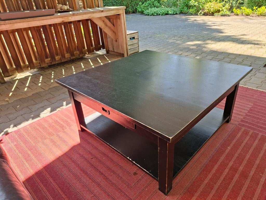 Zwarte Houten Tafel met Lade Vierkant, Gebruikt, 75 cm of meer, Rechthoekig, Hout
