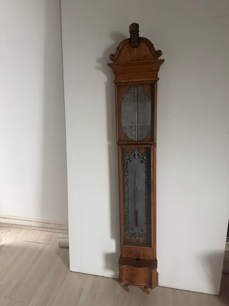 een lange antieke wandbarometer / weerstation, Ophalen, Gebruikt, Barometer