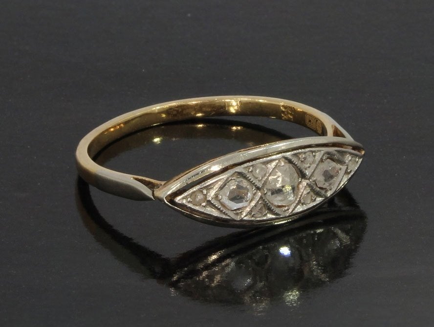 Art Deco diamanten 14k gouden platina dames ring antiek, Ophalen of Verzenden, Goud, Ring, Met edelsteen