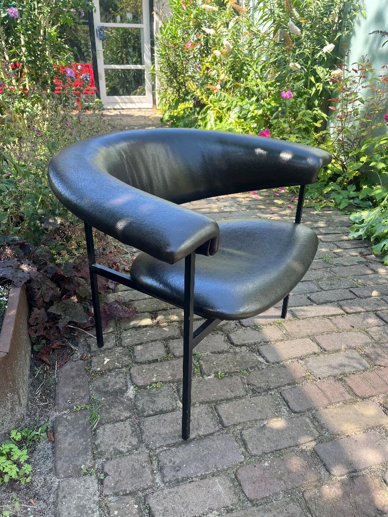 Meander Gamma fauteuil Rudolf Wolf vintage Dutch Design, Huis en Inrichting, Fauteuils, Gebruikt, Leer, Metaal, Overige materialen