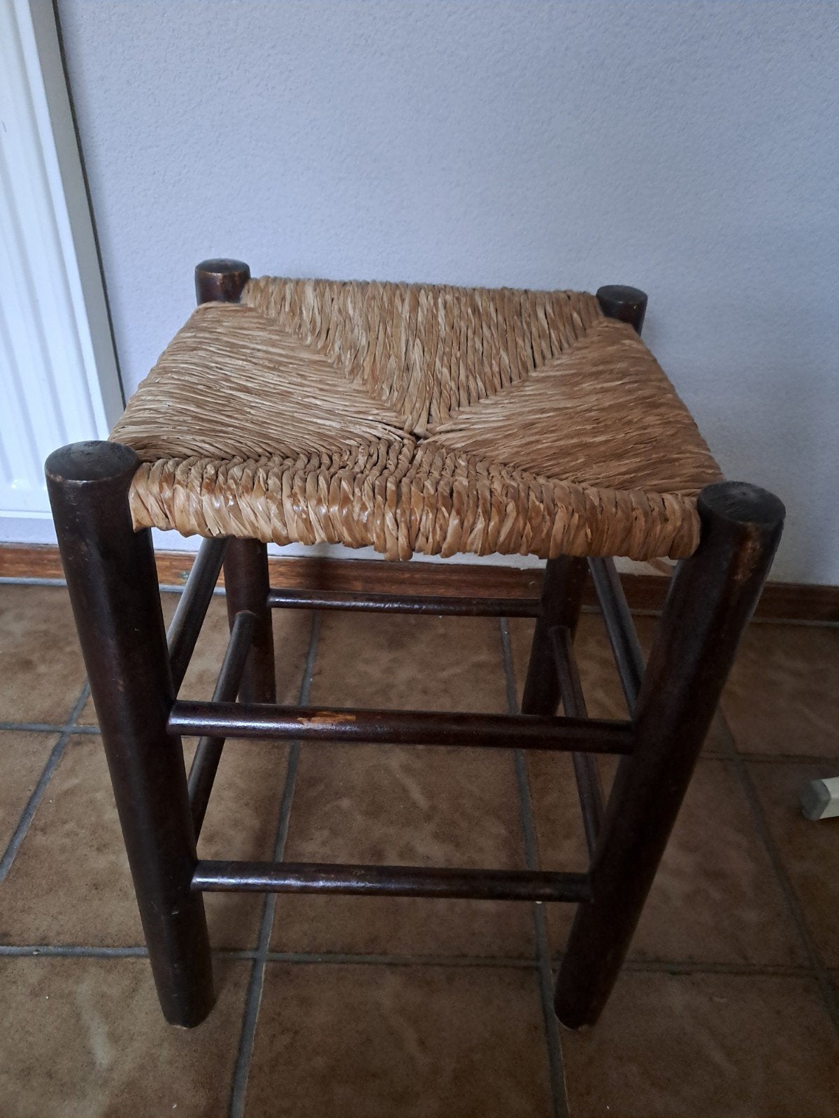 Houten kruk met rieten zitting - Gebruikt maar prima, Ophalen, Gebruikt, Hout
