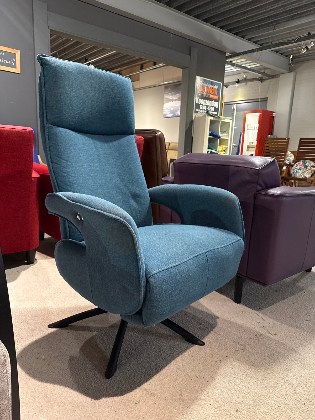 Comfortabele Relax Draaifauteuil - Blauw Stof, Gebruikt, ., 75 tot 100 cm, Ophalen of Verzenden