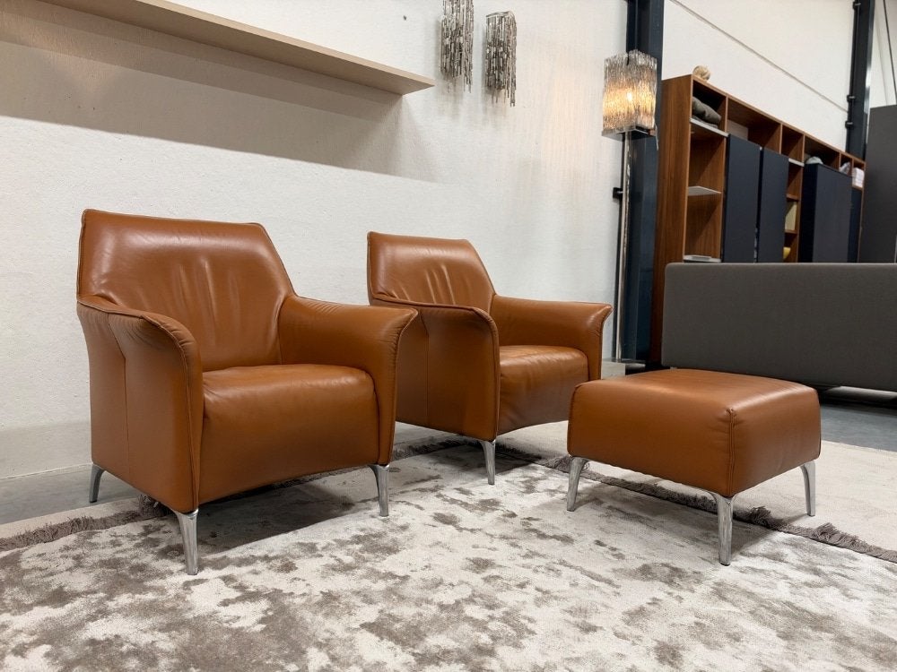 2 Leolux Mayuro Fauteuil bruin leer Design stoel Poef, Huis en Inrichting, Montis Artifort Jori Gelderland Pode Harvink Rolf Benz