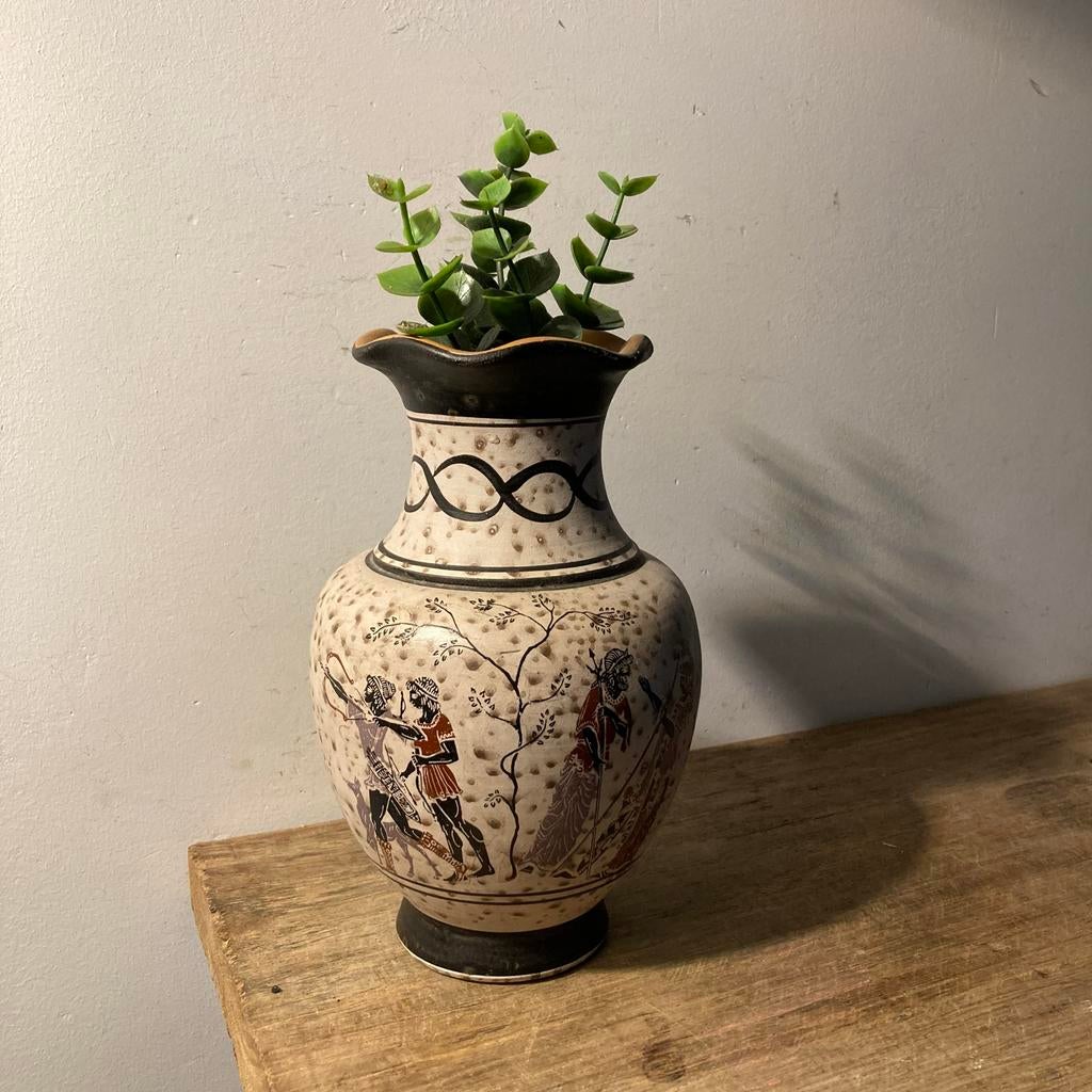 Vintage Rhodos Vaas - Grieks Thema - 16 cm Hoog, Antiek en Kunst, Ophalen of Verzenden