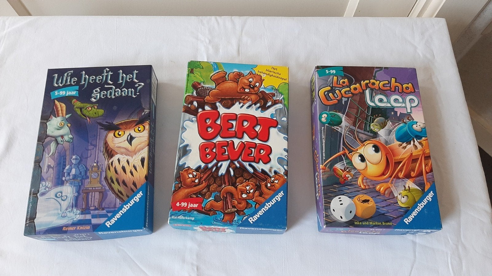 3 Spellen: La Cucaracha Loop, Bert Bever, Wie he, Drie of vier spelers, Ophalen of Verzenden, Gebruikt, Ravensburger
