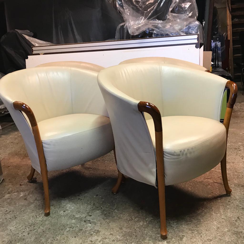 4 IZGS Giorgetti Progetti  63230 fauteuil stoel creme leer, Huis en Inrichting, Fauteuils, Ophalen, Gebruikt, Nvt, Nvt