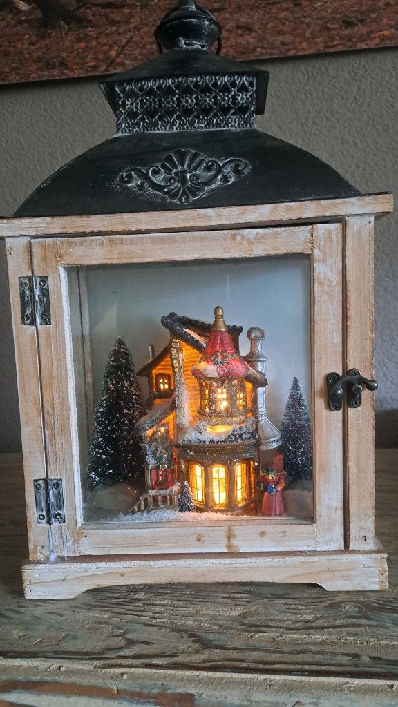 Windlicht met kersttafereel/kersthuisjes (Z262-108), Diversen, Kerst, Ophalen, Zo goed als nieuw