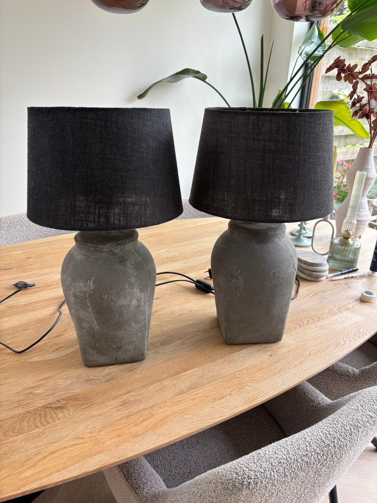 Set van 2 stoere tafellampen met zwarte kap, Ophalen, Met schakelaar, Overige merken, E27 (groot)