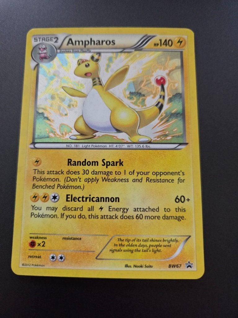 pokemon black & white promo ampharos holo BW67, Ophalen of Verzenden, Zo goed als nieuw, Losse kaart, Foil