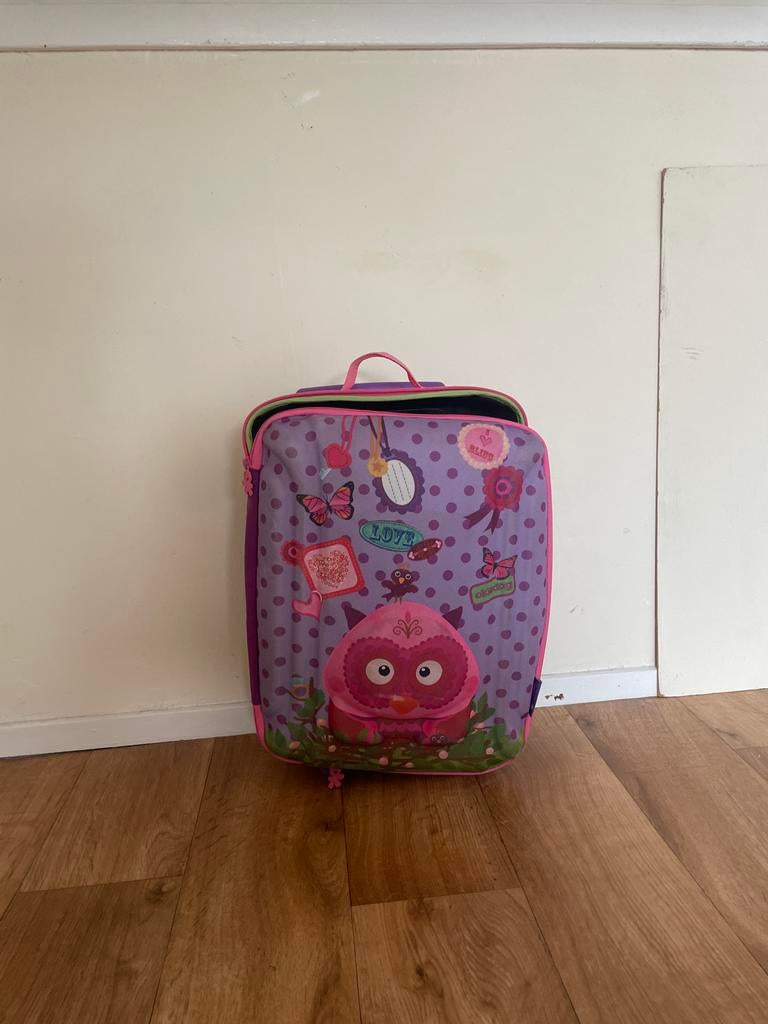 Kinderkoffer met uil design en wieltjes, Ophalen, 40 tot 60 cm, Gebruikt, 20 tot 30 cm