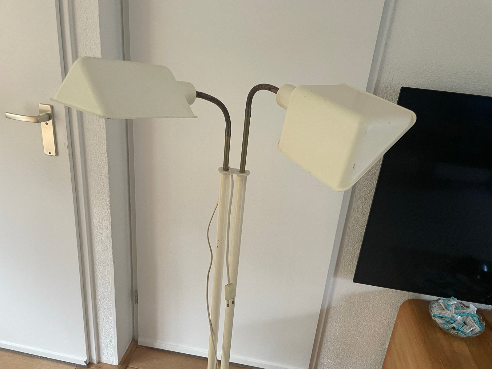 Vintage vloerlamp met twee verstelbare spots DIJKSTRA, Ophalen, Gebruikt, E27 (groot), Metaal