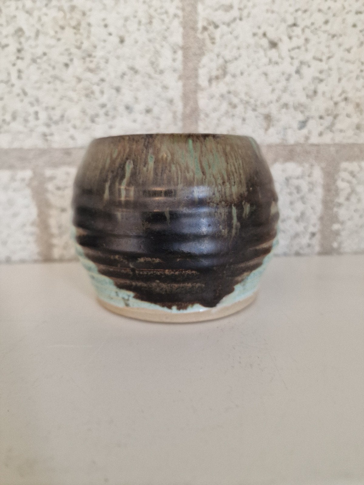 Vintage Bloempotje cactus keramiek, Rond, Ophalen of Verzenden, Zo goed als nieuw, Aardewerk