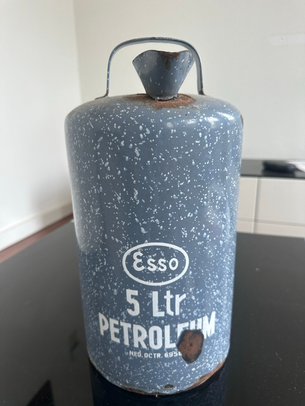 Vintage Esso 5 Liter Petroleum Kan - Emaille, Antiek en Kunst, Ophalen