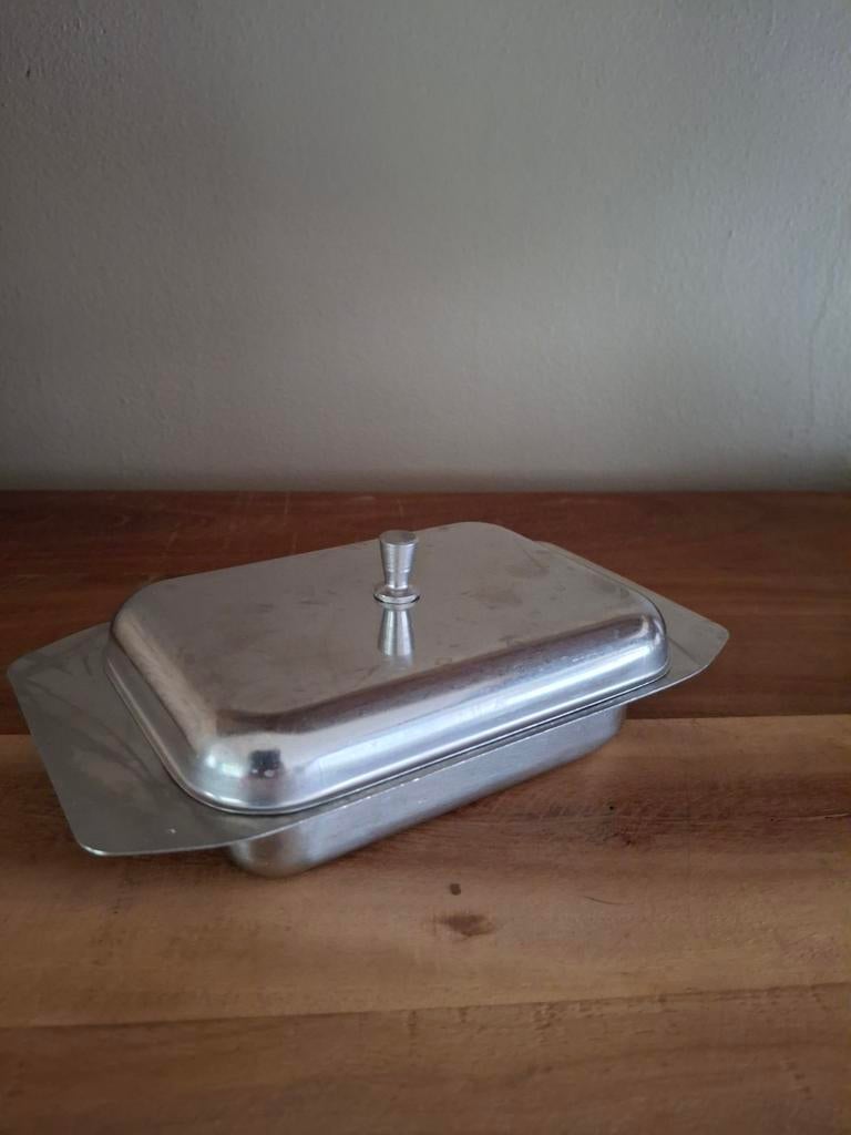 Vintage aluminium botervloot met deksel, Antiek en Kunst, Ophalen of Verzenden