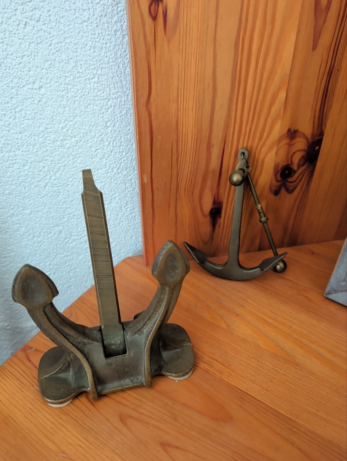 Maritieme decoratie: messing/brons anker en boekensteun, Ophalen, Vintage, Gebruikt, Goud