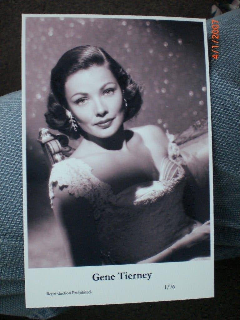 kaart Gene Tierney 11, Ophalen of Verzenden, 1980 tot heden, Ongelopen, Sterren en Beroemdheden