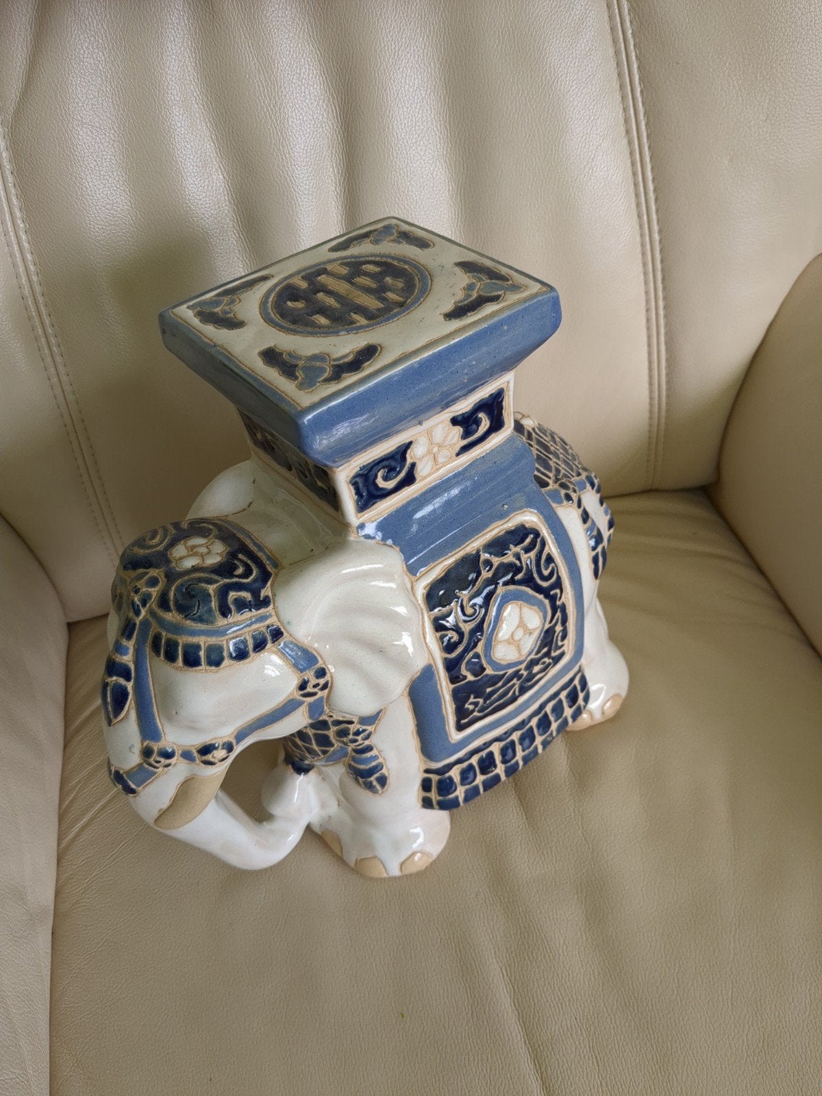 Keramische Olifant plantentafeltjes/Bijzettafeltje - Blauw/W, Ophalen, Blauw, Steen/keramiek, Oosters
