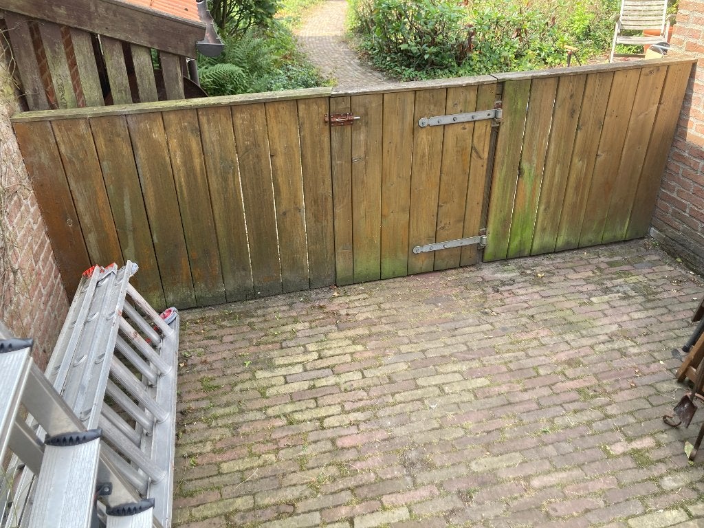 Lage hardhout tuinschutting met poortje deurtje schutting, Ophalen, 3 tot 6 meter, Hout, 1 tot 2 meter