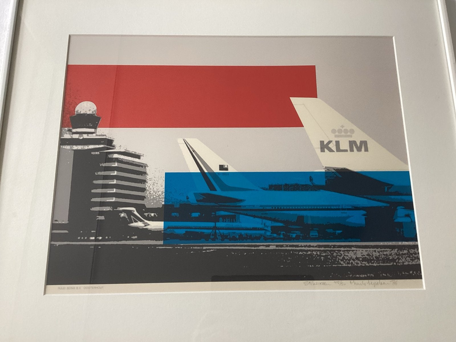 Zeefdruk KLM Vliegtuig Schiphol - Thijs Lepeltak '86, Antiek en Kunst, Kunst | Litho's en Zeefdrukken, Zeefdruk, Gelimiteerde oplage
