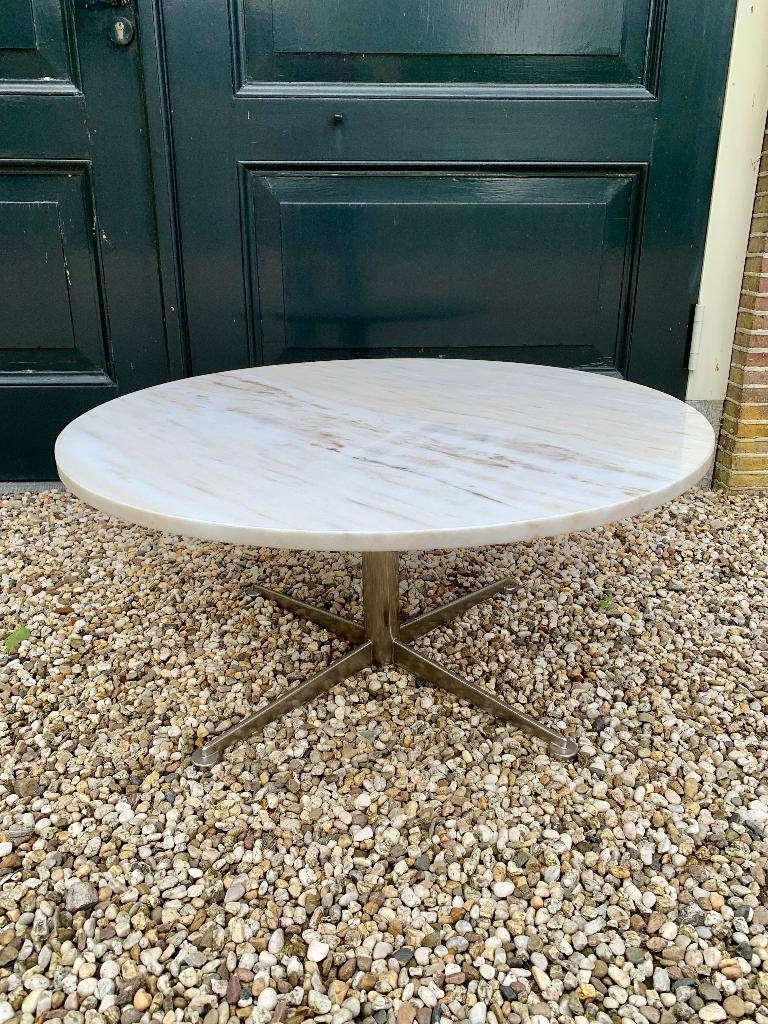 Vintage jaren 60 marmer salontafel, Ophalen, Gebruikt, 50 tot 100 cm, Overige materialen