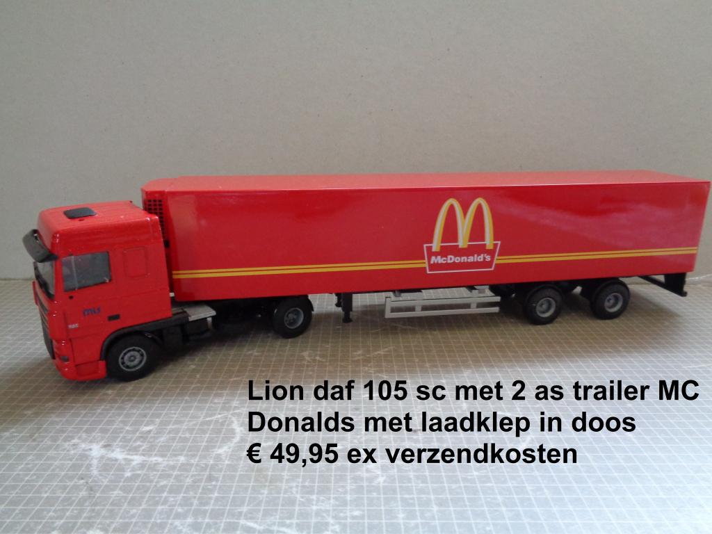 lion daf 105 space cab mc donalds, Ophalen of Verzenden, Nieuw, Bus of Vrachtwagen, Lion Toys