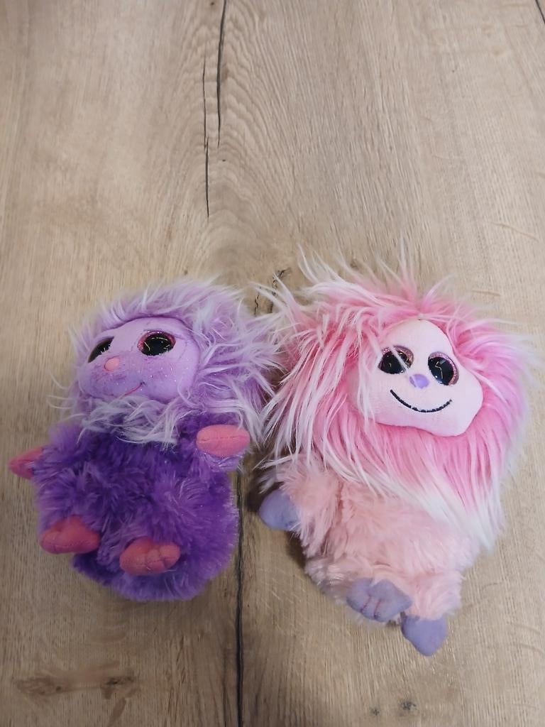 Twee pluche knuffels, paars en roze, Ophalen of Verzenden