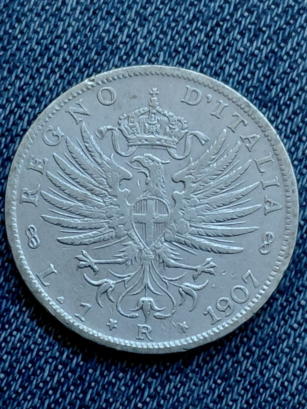 Italië 1 Lira 1907 Vittorio Emanuele III  - Zilver, Verzenden, Italië, Losse munt, Zilver