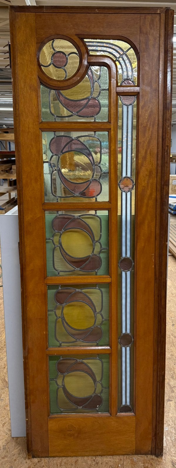Antieke Art Nouveau / Jugendstil / Art Deco glas in lood, Ophalen, Hout, Binnendeur, 200 tot 215 cm